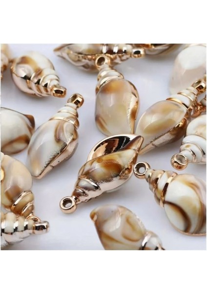 ( 10 x Adet ) 1 Set Gold Edge Deniz Kabuğu Süsü Bileklik & Küpe & Kolye Ucu