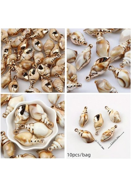 ( 10 x Adet ) 1 Set Gold Edge Deniz Kabuğu Süsü Bileklik & Küpe & Kolye Ucu