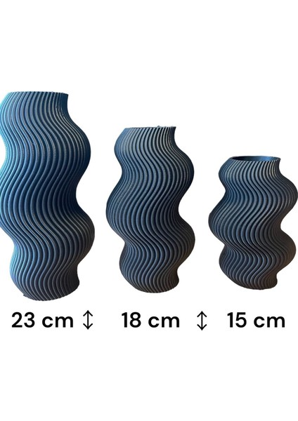 Elite Wavy Vase Siyah Vazo Üçlü Set -Dekoratif Vazo-Şık Tasarım Vazo Seti-Ev Hediyesi- Oda Dekorasyonu 1 Adet