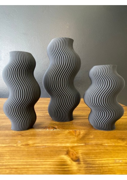 Elite Wavy Vase Siyah Vazo Üçlü Set -Dekoratif Vazo-Şık Tasarım Vazo Seti-Ev Hediyesi- Oda Dekorasyonu 1 Adet