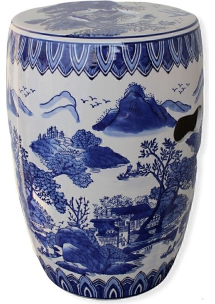 Elite Dogu Bleu Blanc Kulplu Seramik Tabure ( 29.2 x 29.2 x 42.2 cm ) 1 Adet