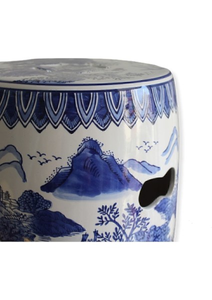 Elite Dogu Bleu Blanc Kulplu Seramik Tabure ( 29.2 x 29.2 x 42.2 cm ) 1 Adet