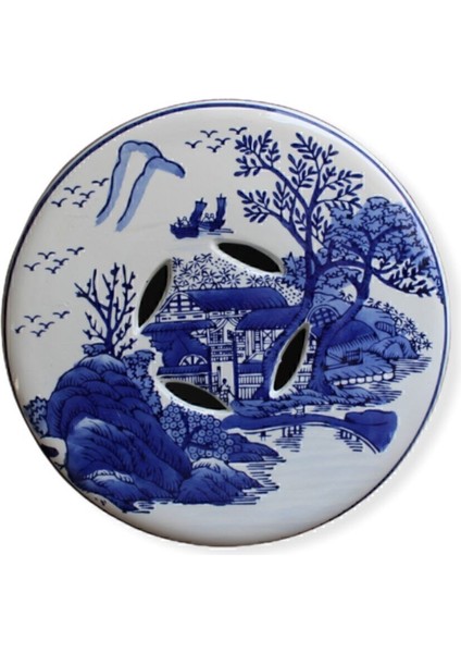 Elite Dogu Bleu Blanc Kulplu Seramik Tabure ( 29.2 x 29.2 x 42.2 cm ) 1 Adet