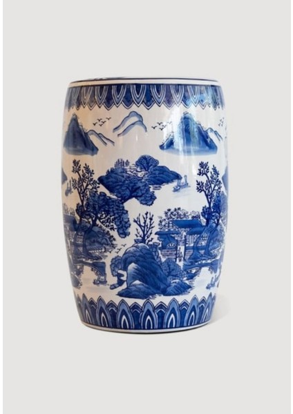 Elite Dogu Bleu Blanc Kulplu Seramik Tabure ( 29.2 x 29.2 x 42.2 cm ) 1 Adet