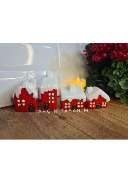 Elite El Yapımı,4'lü Mini Evler,kış Temalı,yılbaşı,kar,minimal Hediye(Handmade) 1 Adet