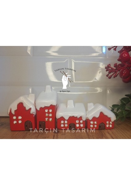 Elite El Yapımı,4'lü Mini Evler,kış Temalı,yılbaşı,kar,minimal Hediye(Handmade) 1 Adet