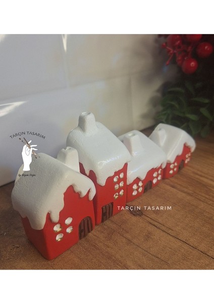Elite El Yapımı,4'lü Mini Evler,kış Temalı,yılbaşı,kar,minimal Hediye(Handmade) 1 Adet