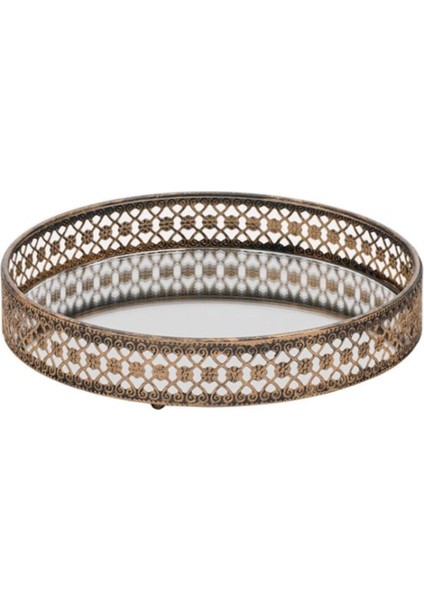 Elite Bronz Kenar Işlemeli Aynalı Yuvarlak Tepsi Ø19X4CM 1 Adet
