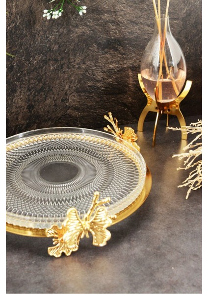 Elite Kelebekli Lazer Cam Sunumluk 16 cm Gold 1 Adet