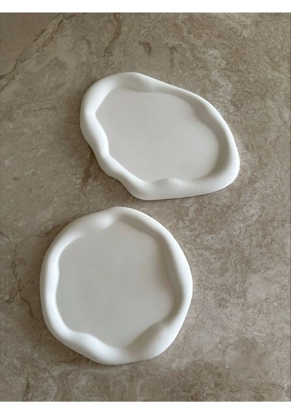 Elite Bulut Görünümlü Yuvarlak ve Oval 2li Dekoratif Tabak / Beton Tepsi 1 Adet