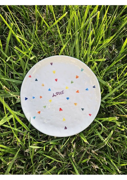 Elite 4 Adet Dokulu Love Renkli Kalpli 21CM Pasta Tabağı 1 Adet
