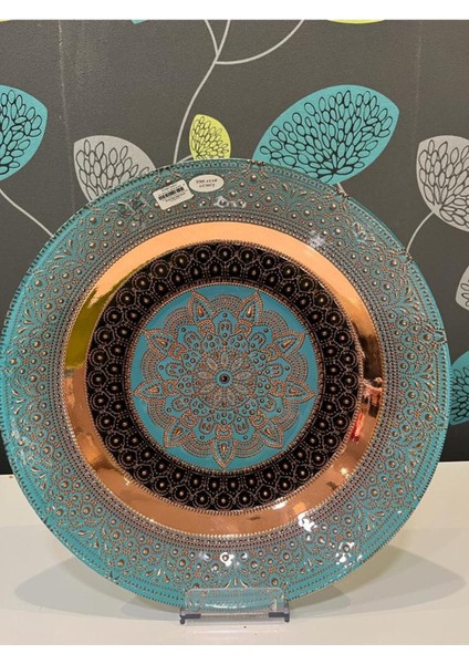 Elite Osmanlı Motifli 990 Ayar Gümüş Kaplama 40CM Hediyelik Dekoratif Cam Tabak Gümüştabak 1 Adet