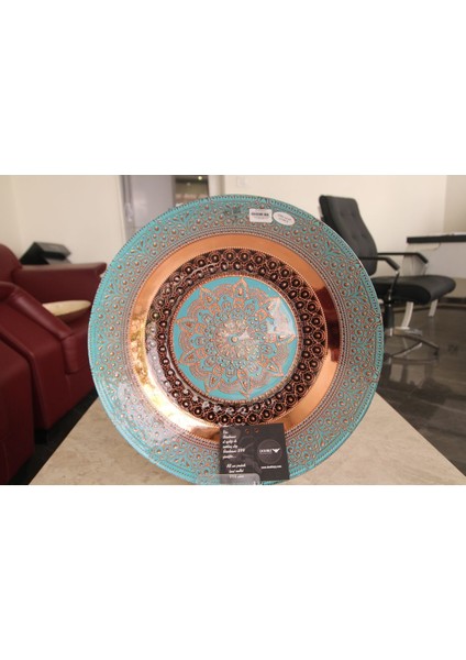 Elite Osmanlı Motifli 990 Ayar Gümüş Kaplama 40CM Hediyelik Dekoratif Cam Tabak Gümüştabak 1 Adet