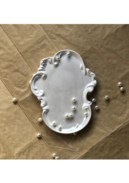 Elite Inci Tozu Sedefli Dantel Kabartmalı Vintage Takı Tabağı Beton 20X16 Takı Tepsisi Geniş Altlık 1 Adet modelleri