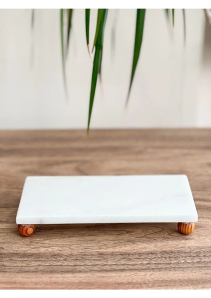 Elite Mermer Yağlık Altı Ahşap Misket Ayaklı 23 x 12 cm Mermer Sunumluk 1 Adet