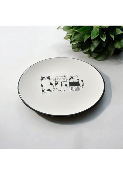 Elite Seramik,desenli Tabak,pasta-Yemek Tabağı,kedi Desenli Tabak 1 Adet