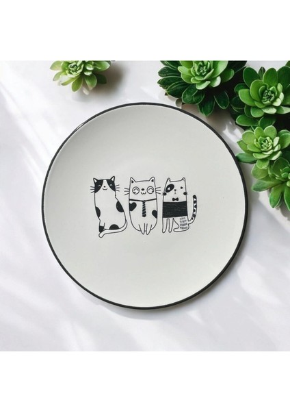 Elite Seramik,desenli Tabak,pasta-Yemek Tabağı,kedi Desenli Tabak 1 Adet