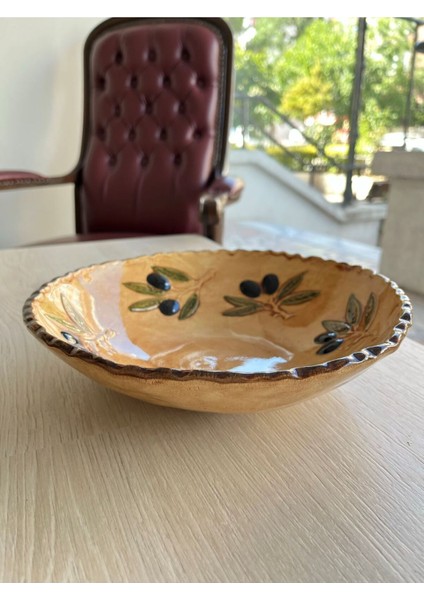 Elite El Yapımı Zeytin Desenli Seramik Kase – Dekoratif & Sunumluk Tabak 1 Adet