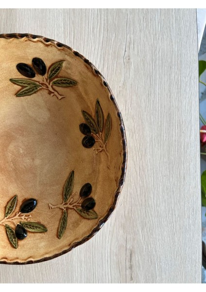 Elite El Yapımı Zeytin Desenli Seramik Kase – Dekoratif & Sunumluk Tabak 1 Adet modelleri