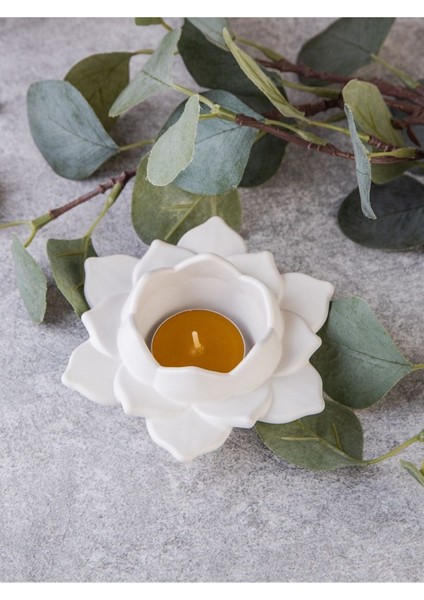 Elite Lotus Görünümlü Dekoratif Takı Tabağı, Mumluk | Beyaz 1 Adet