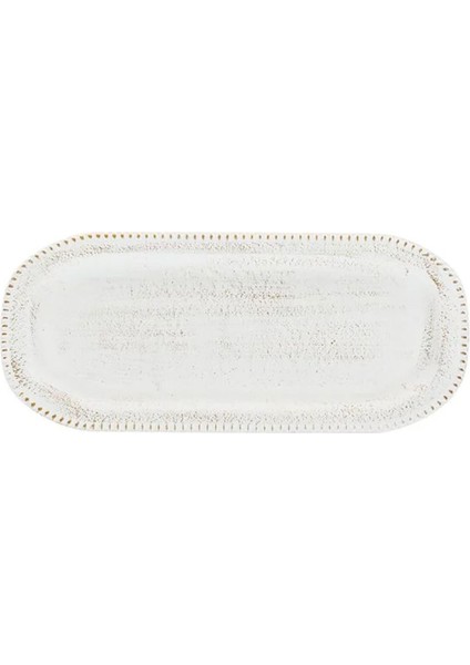 Elite Dekoratif Ahşap Oval Kabartmalı Beyaz Tepsi (35X15CM) 1 Adet