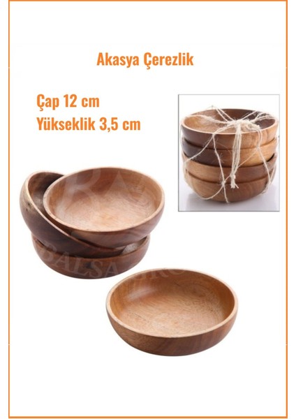 Elite Ahşap Akasya Çerezlik 12 Cm, 4'lü Set 1 Adet