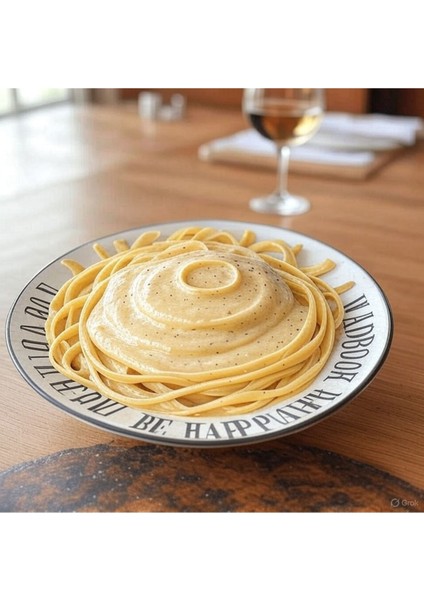 Elite Yazı Desenli Fettuccine Alfredo Makarna Tabağı 1 Adet