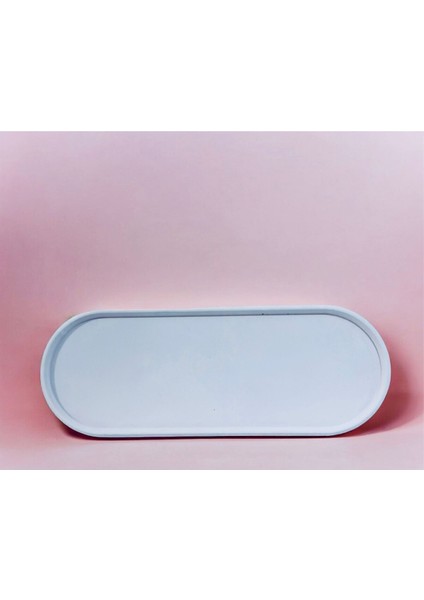 Elite Oval Beton Tepsi Sunumluk Kar Beyazı Organizer Düzenleyici Aksesuar Standı 1 Adet