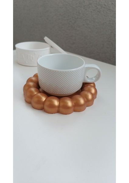 Elite Sedefli Hardal Bubble Dekoratif Beton Tabak Bardak Altlığı Takı Tabağı Sunumluk Organizer 1 Adet
