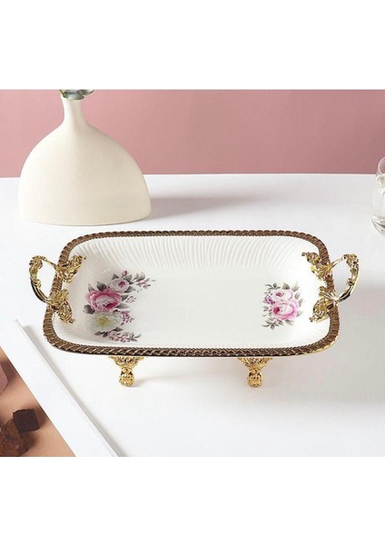 Elite Muba Consept Metal Ayaklı Çiçek Desen Gold Sunumluk 35X20 cm 1 Adet