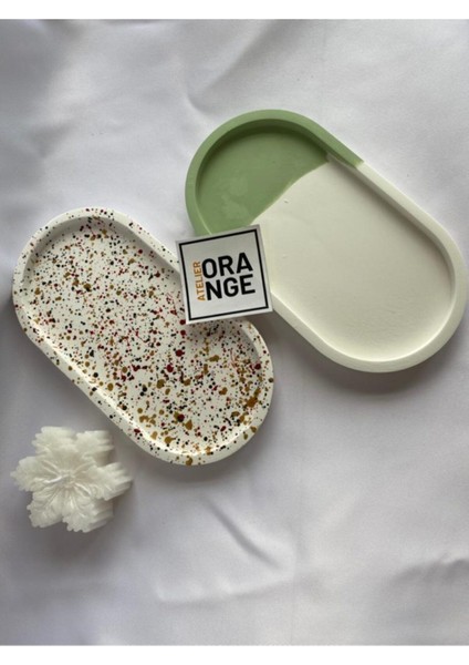 Elite 2'li Dekoratif Oval Beton Yılbaşı Tabak Takı Tabağı Mum Tabağı Organizer Yeni Yıl New Year 1 Adet