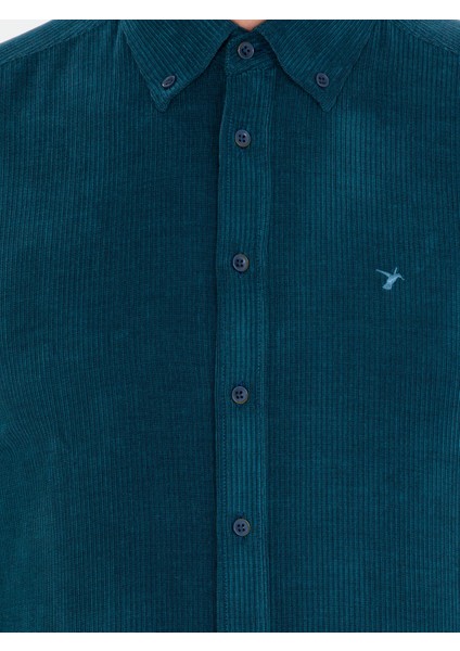 Erkek Petrol Slim Fit Uzun Kollu Gömlek 50262889-VR102