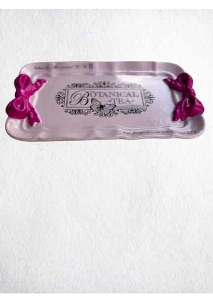 Elite Dekoratif Pembe Fiyonklu Botanik Çay Temalı Aytaşı Tepsi 19X12 cm | El Boyaması Vintage Stil 1 Adet fiyatları