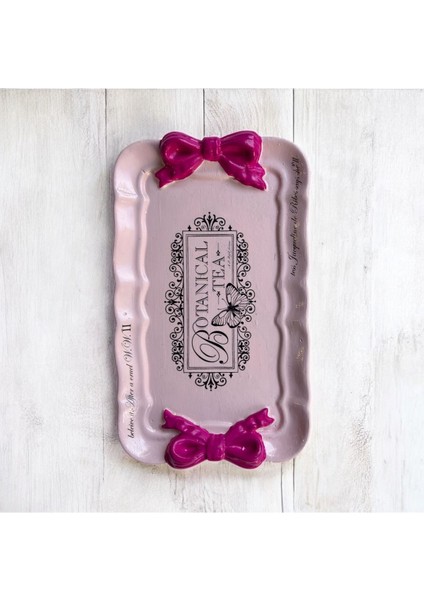 Elite Dekoratif Pembe Fiyonklu Botanik Çay Temalı Aytaşı Tepsi 19X12 cm | El Boyaması Vintage Stil 1 Adet fırsatları