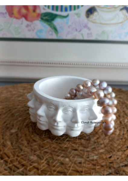 Elite Soyut Yüz Dekoratif Kase Sunum Kısa Vazo Hediyelik ve Viniyalı Mavi Soya Tealight Mum 1 Adet