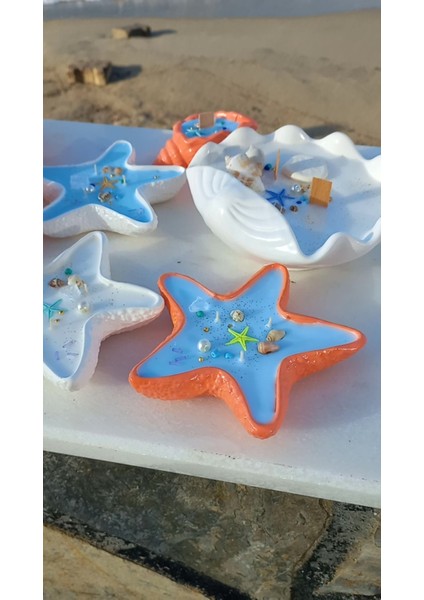 Elite Soyut Yüz Dekoratif Kase Sunum Kısa Vazo Hediyelik ve Viniyalı Mavi Soya Tealight Mum 1 Adet