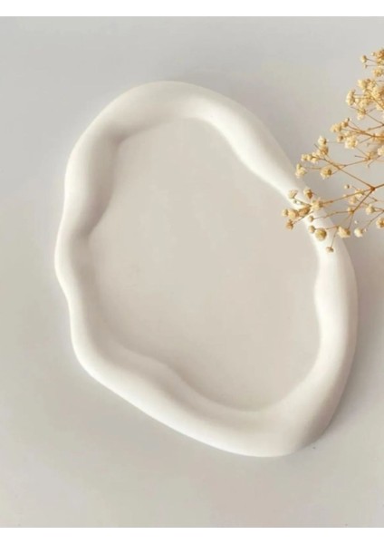 Elite Pinterest Model Geometrik Şekilli Dekoratif Takı Tabağı, Takı Çekim Standı, Iskandinav Tabak-Beyaz 1 Adet