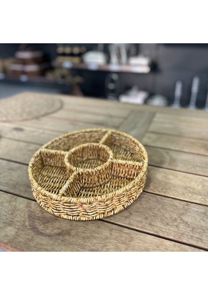 Elite Rattan Sunumluk Yuvarlak 5 Bölme Sarı 1 Adet