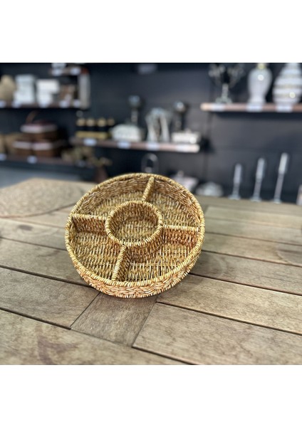 Elite Rattan Sunumluk Yuvarlak 5 Bölme Sarı 1 Adet