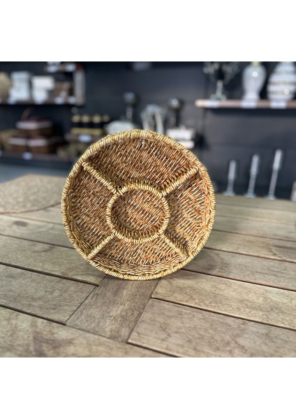 Elite Rattan Sunumluk Yuvarlak 5 Bölme Sarı 1 Adet