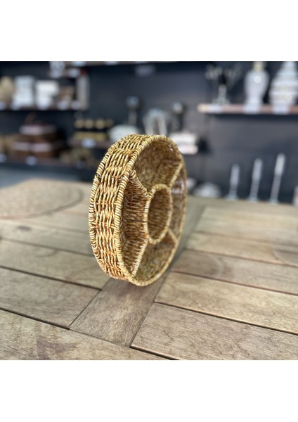 Elite Rattan Sunumluk Yuvarlak 5 Bölme Sarı 1 Adet