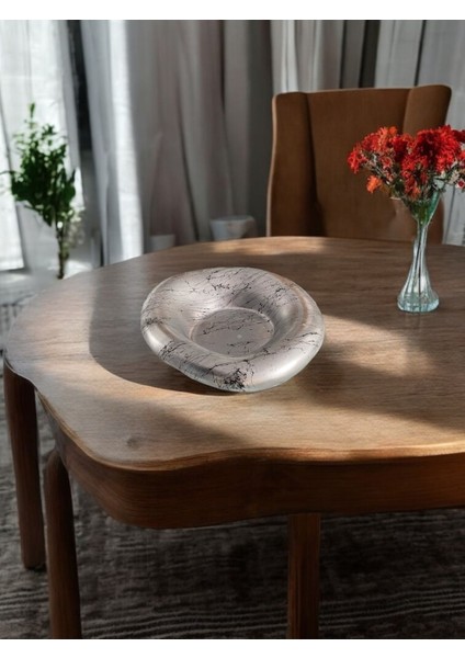 Elite Dokulu Düzensiz Dekoratif Kase 25 cm Gri Mermer Desenli 1 Adet