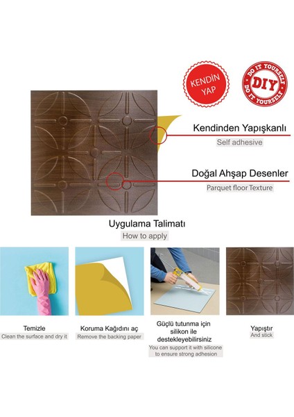 Kendinden Yapışkanlı 3D Kabartmalı Teak Yuvarlak Desen Pvc Duvar Panel 41X41 Cm/ 6 Adet /1 M²