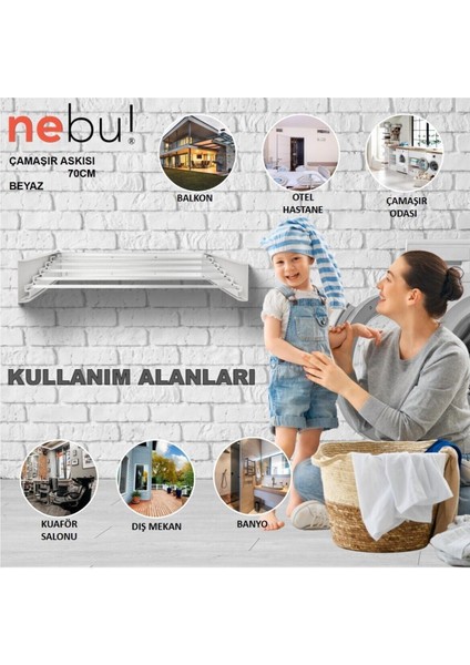 UltraNova İç ve Dış Mekan Katlanabilir Çamaşır Askısı 70cm, Metal, Beyaz