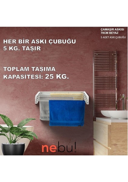 UltraNova İç ve Dış Mekan Katlanabilir Çamaşır Askısı 70cm, Metal, Beyaz