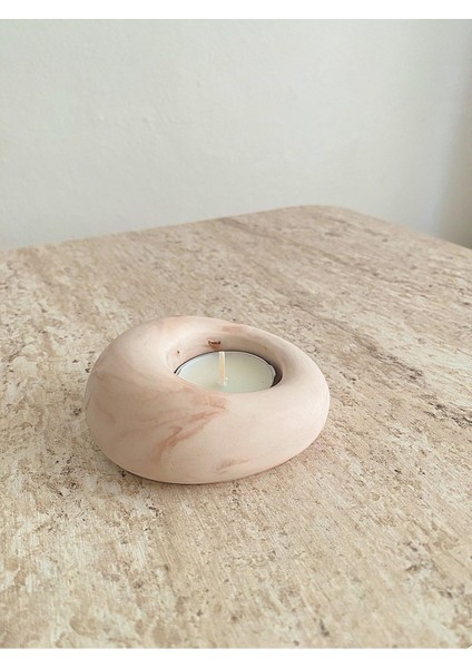Elite (Wax Vernik) Mermer Görünümlü, Dekoratif Mumluk ,tealight Mumluk,yüzük Tabağı Mum Dahil 1 Adet