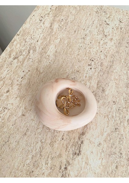 Elite (Wax Vernik) Mermer Görünümlü, Dekoratif Mumluk ,tealight Mumluk,yüzük Tabağı Mum Dahil 1 Adet
