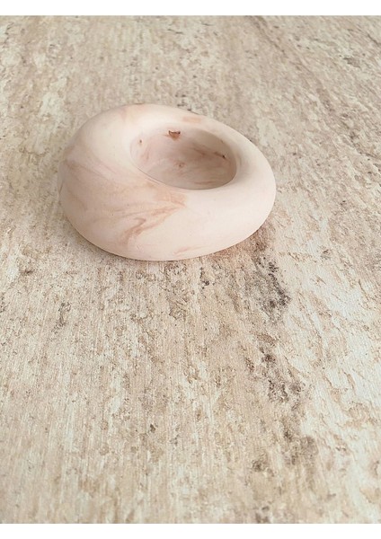 Elite (Wax Vernik) Mermer Görünümlü, Dekoratif Mumluk ,tealight Mumluk,yüzük Tabağı Mum Dahil 1 Adet