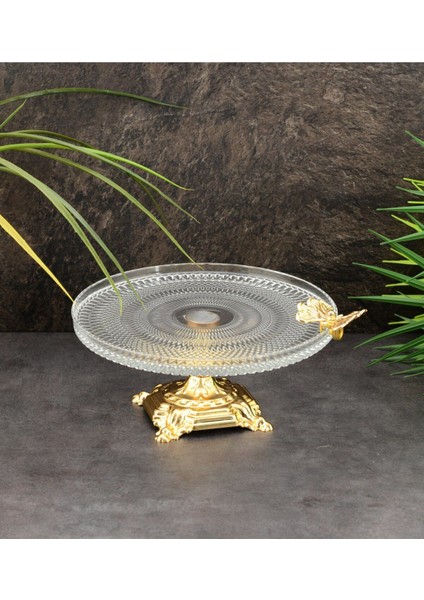 Elite Ayakli Kelebekli Cam Sunumluk 22 cm Gold 1 Adet