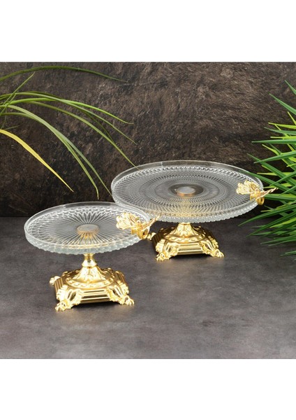 Elite Ayakli Kelebekli Cam Sunumluk 22 cm Gold 1 Adet